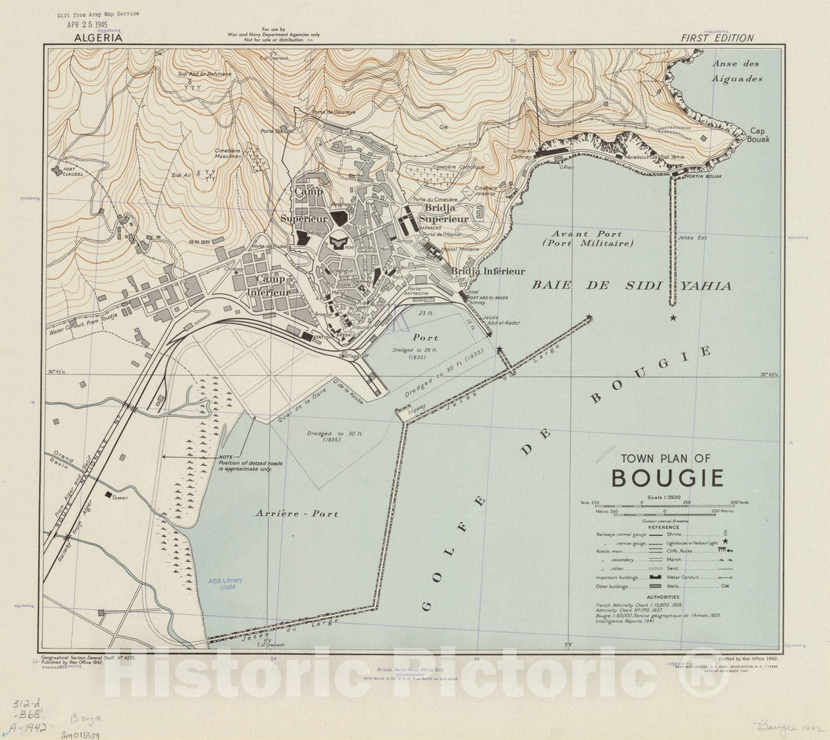 Map : Bejai?a, Algeria 1942, Town plan of Bougie , Antique Vintage Reproduction