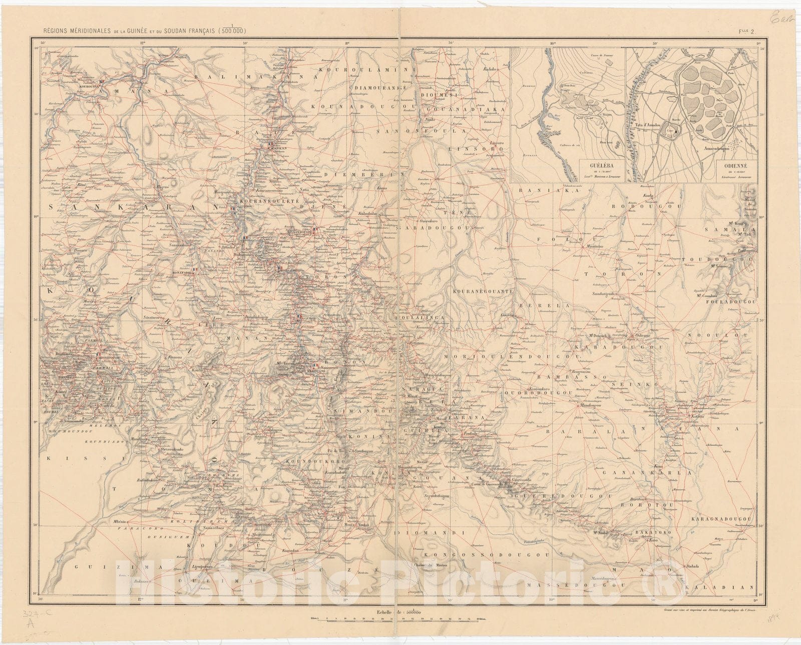 Map : Guinea 1894 1, Carte des regions meridionales de la Guinee et du Soudan franc?ais , Antique Vintage Reproduction