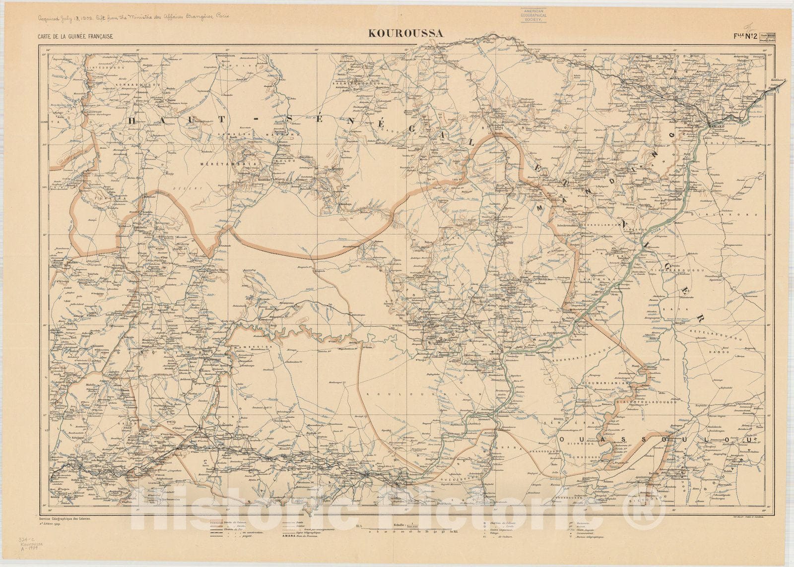 Map : Guinea 1909 1, Carte de la Guinee francaise , Antique Vintage Reproduction