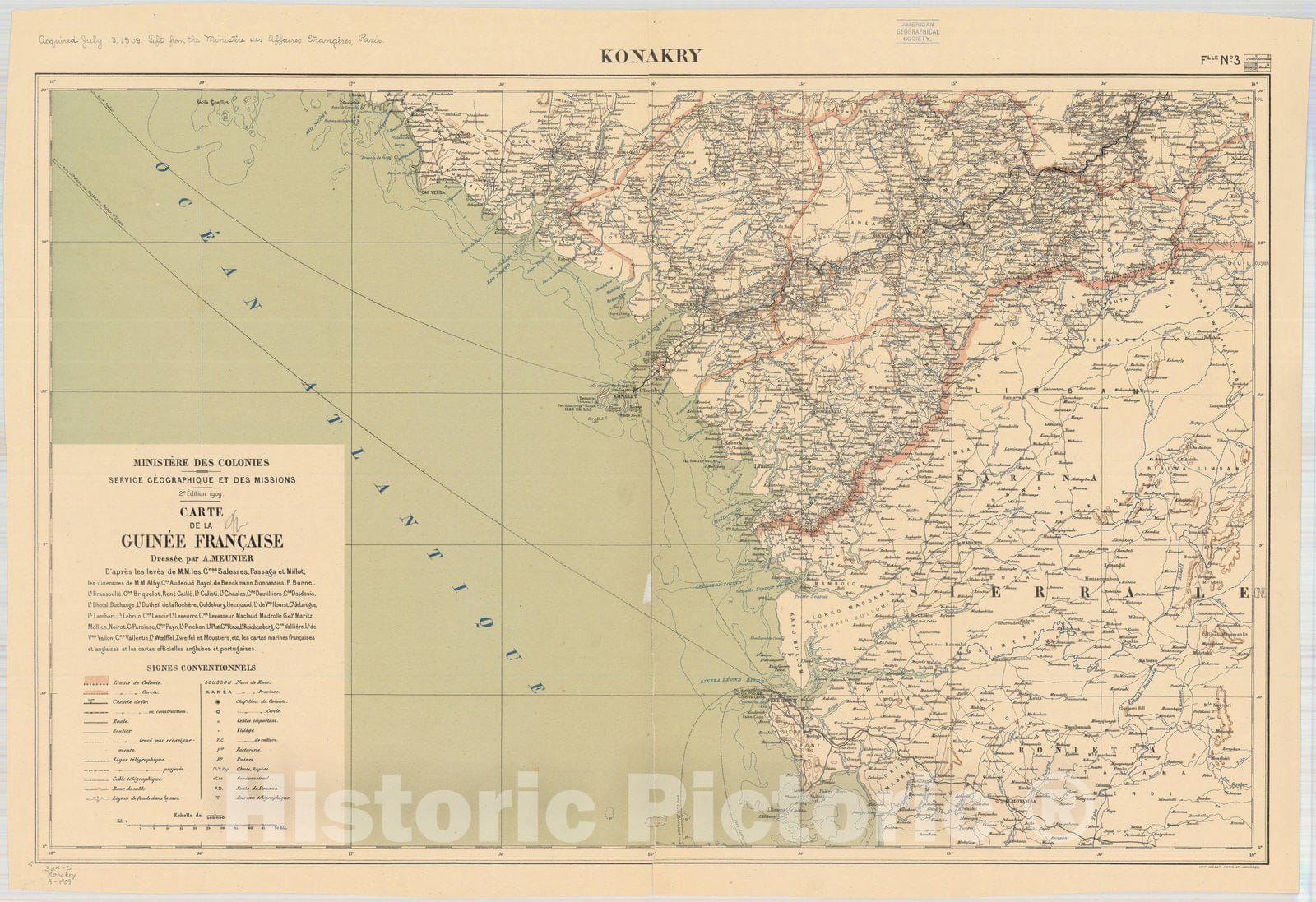 Map : Guinea 1909 2, Carte de la Guinee francaise , Antique Vintage Reproduction
