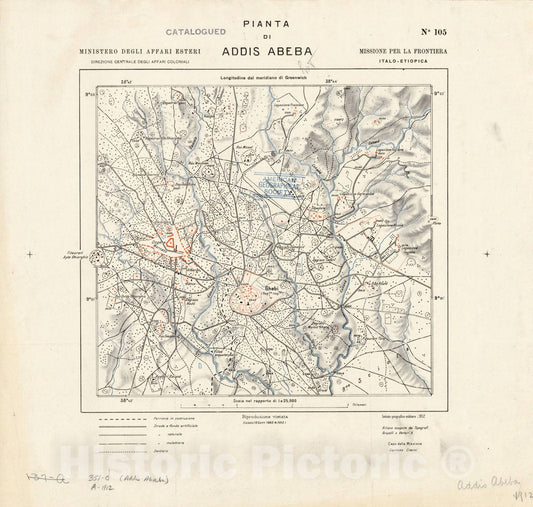 Map : Addis Abeba (Ethiopia) 1912, Pianta di Addis Abeba., Antique Vintage Reproduction