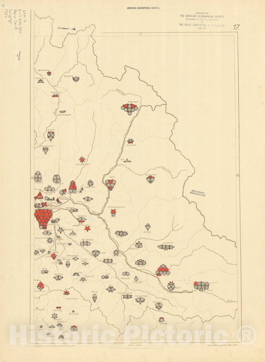 Map : The communes of Hungary showing the persons speaking Hungarian 1918 8, Antique Vintage Reproduction