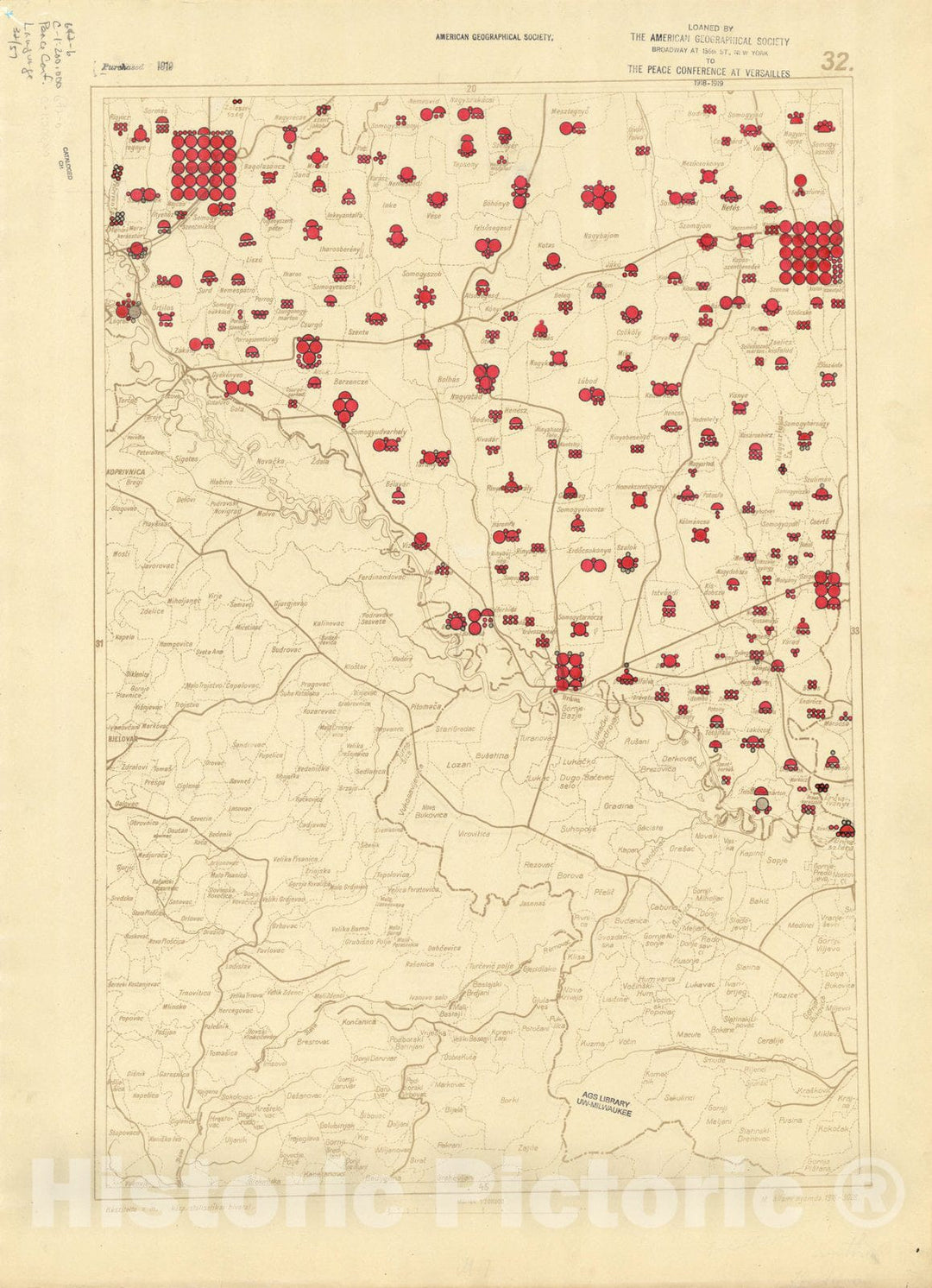 Map : The communes of Hungary showing the persons speaking Hungarian 1918 22, Antique Vintage Reproduction