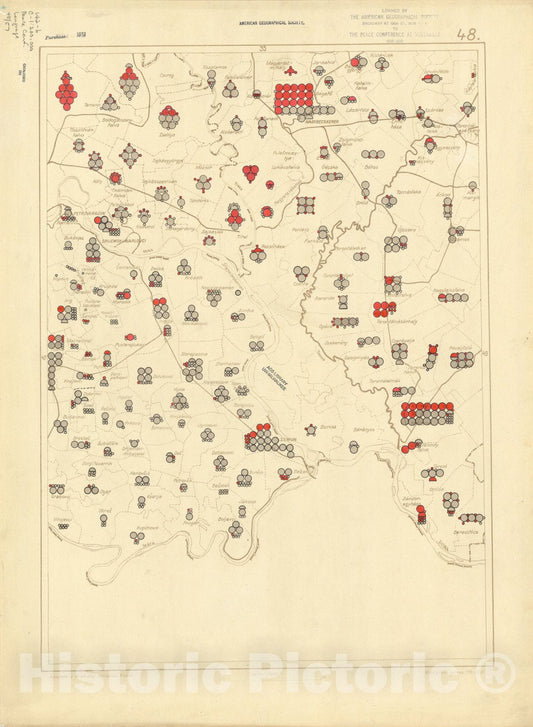 Map : The communes of Hungary showing the persons speaking Hungarian 1918 35, Antique Vintage Reproduction