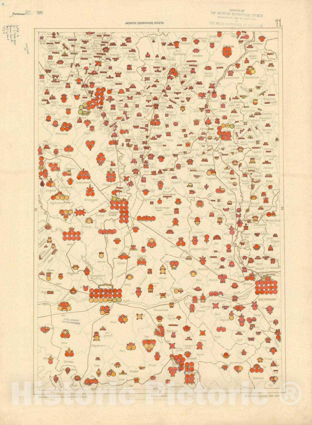 Historic Map : The Communes of Hungary showing the distribution of the religions 1918 2