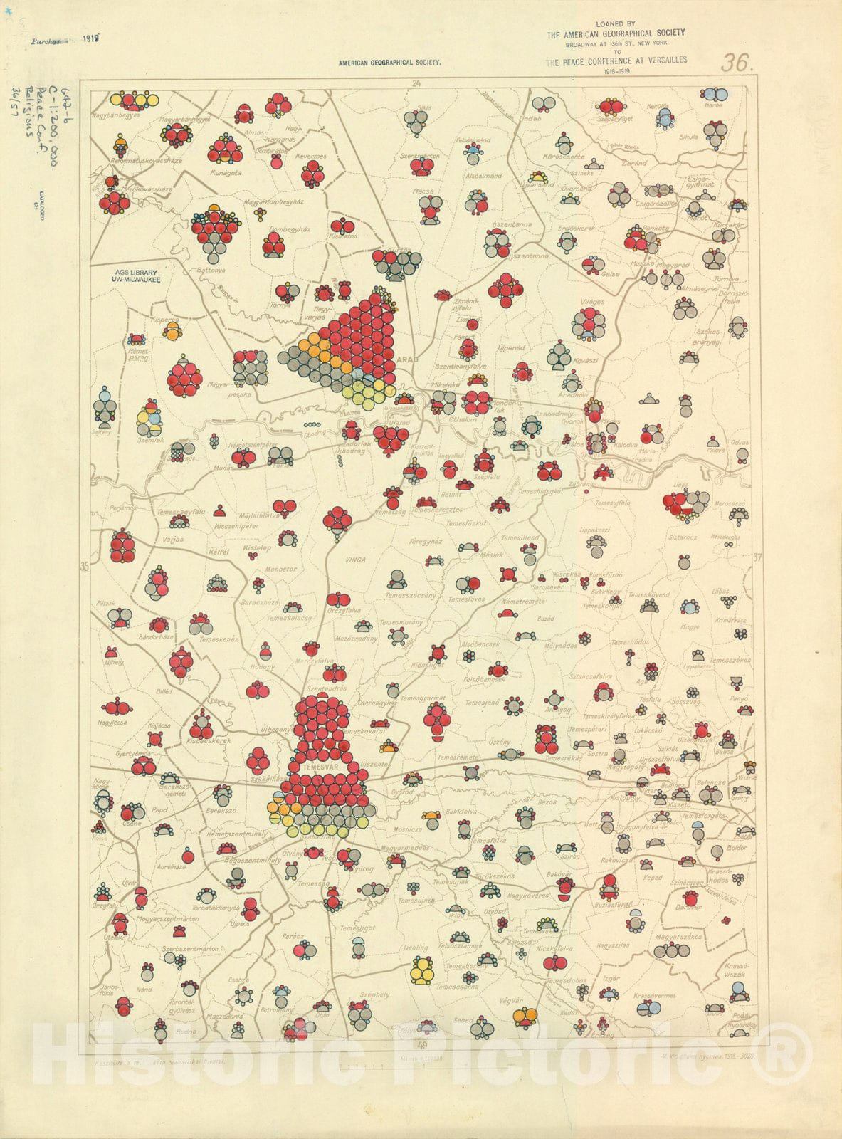 Historic Map : The Communes of Hungary showing the distribution of the religions 1918 28