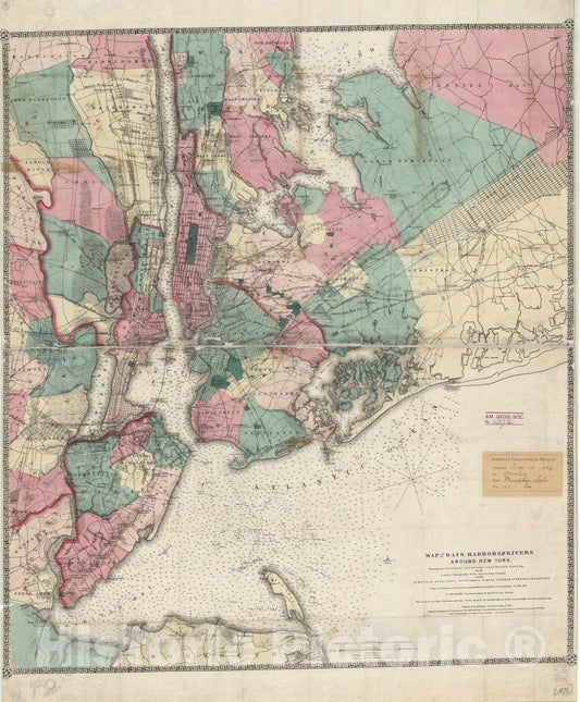 Map : New York (New York) 1871, bays, harbors, rivers, Antique Vintage Reproduction
