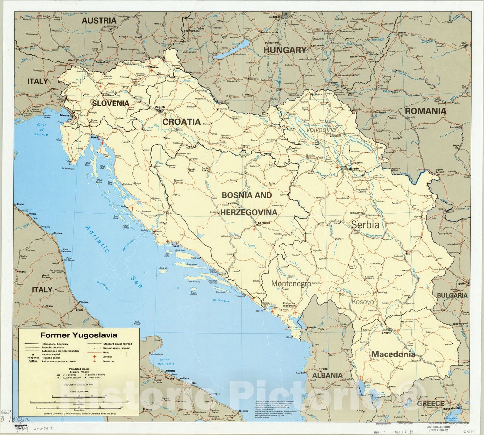 Map : Yugoslavia 1992, Former Yugoslavia, Antique Vintage Reproduction