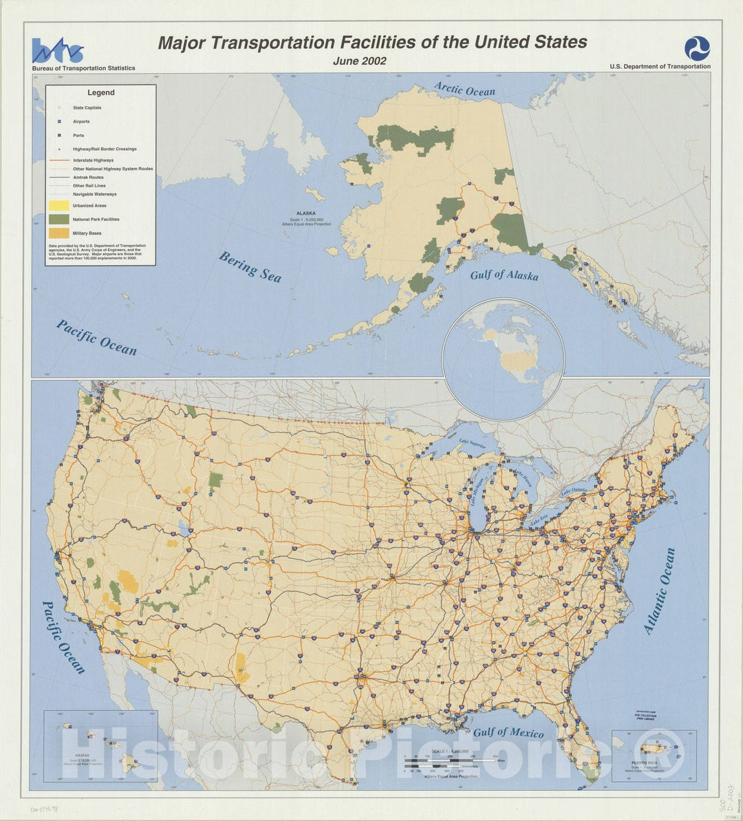 Map : United States 1999, Major transportation facilities of the United States : January 1999 , Antique Vintage Reproduction