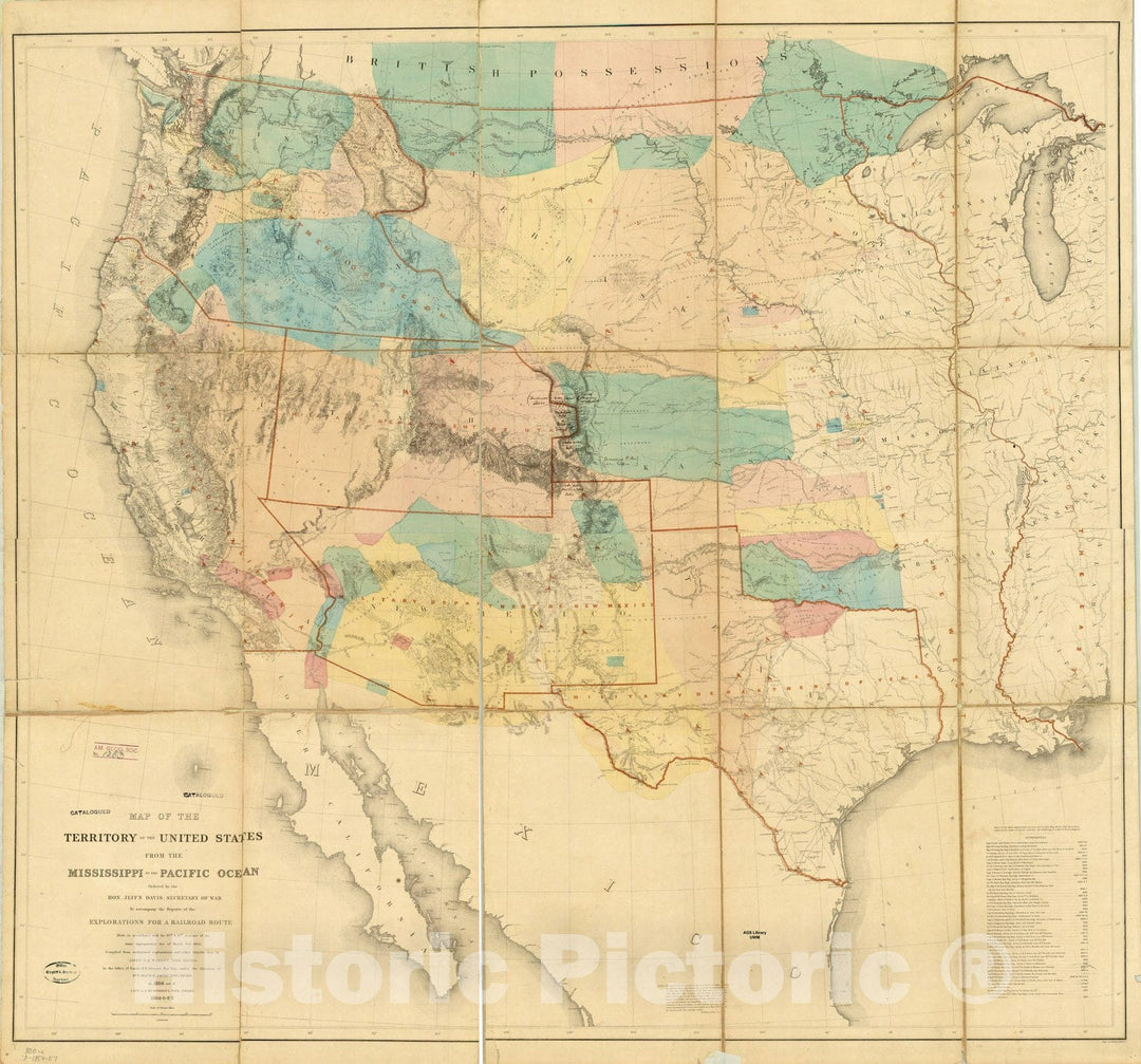 Map : United States, Western 1857, Antique Vintage Reproduction