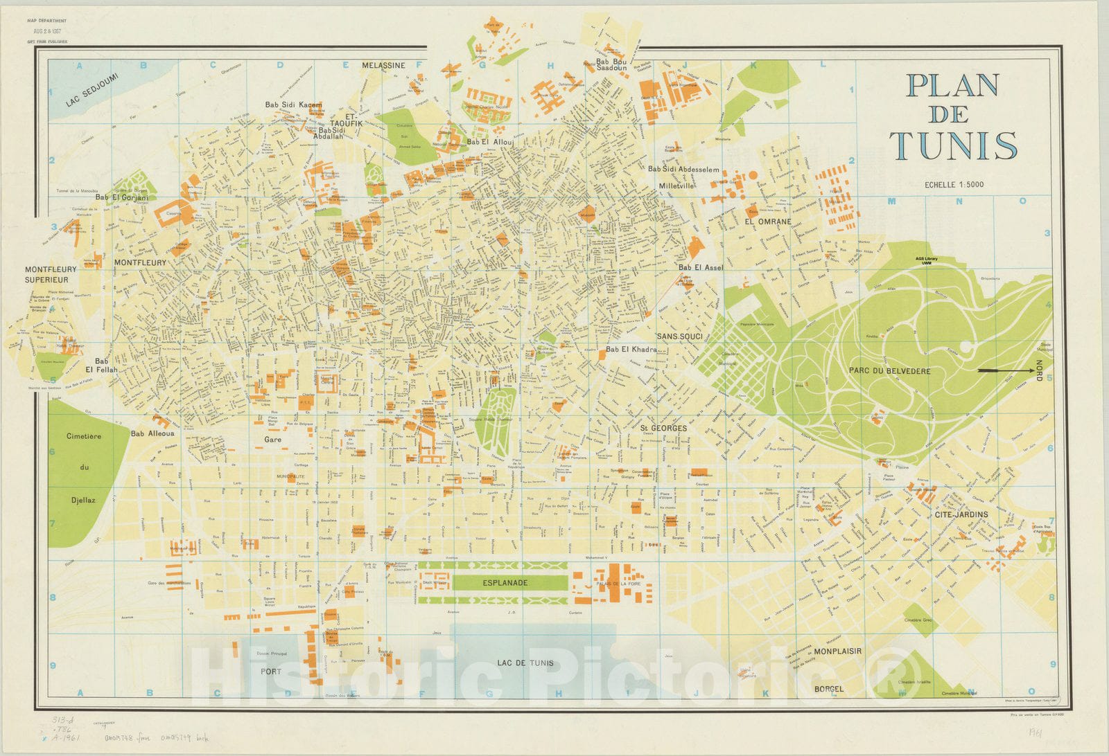 Map : Tunis, Tunisia 1961, Plan de Tunis., Antique Vintage Reproduction
