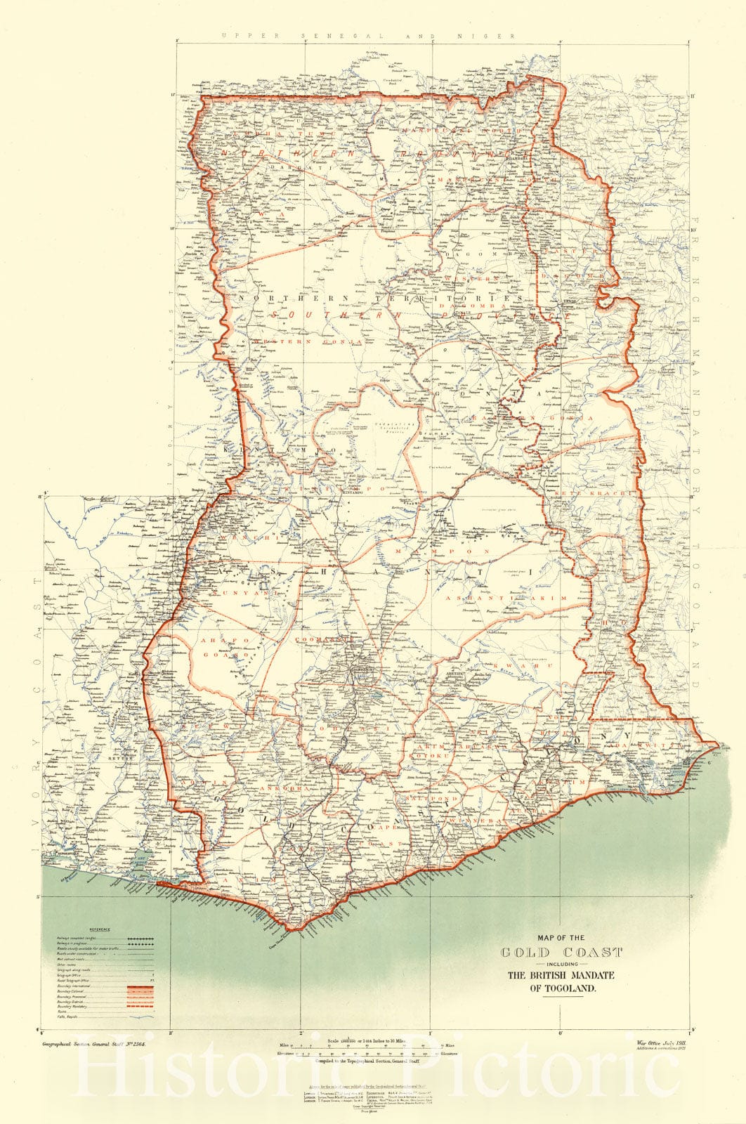 Map : Ghana 1921, Map of the Gold Coast, including the British Mandate of Togoland , Antique Vintage Reproduction