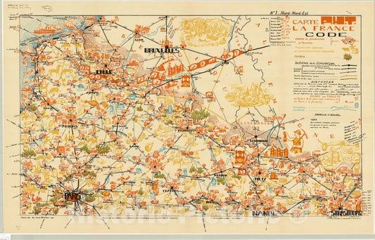 Map : France 1933, Carte P.H.T. la France no. 1 Nord, Nord-Est , Antique Vintage Reproduction