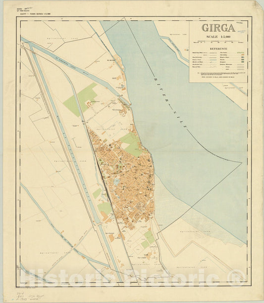 Map : Girga, Egypt 1943, Egypt - Town Series 1:5,000. Girga, Antique Vintage Reproduction