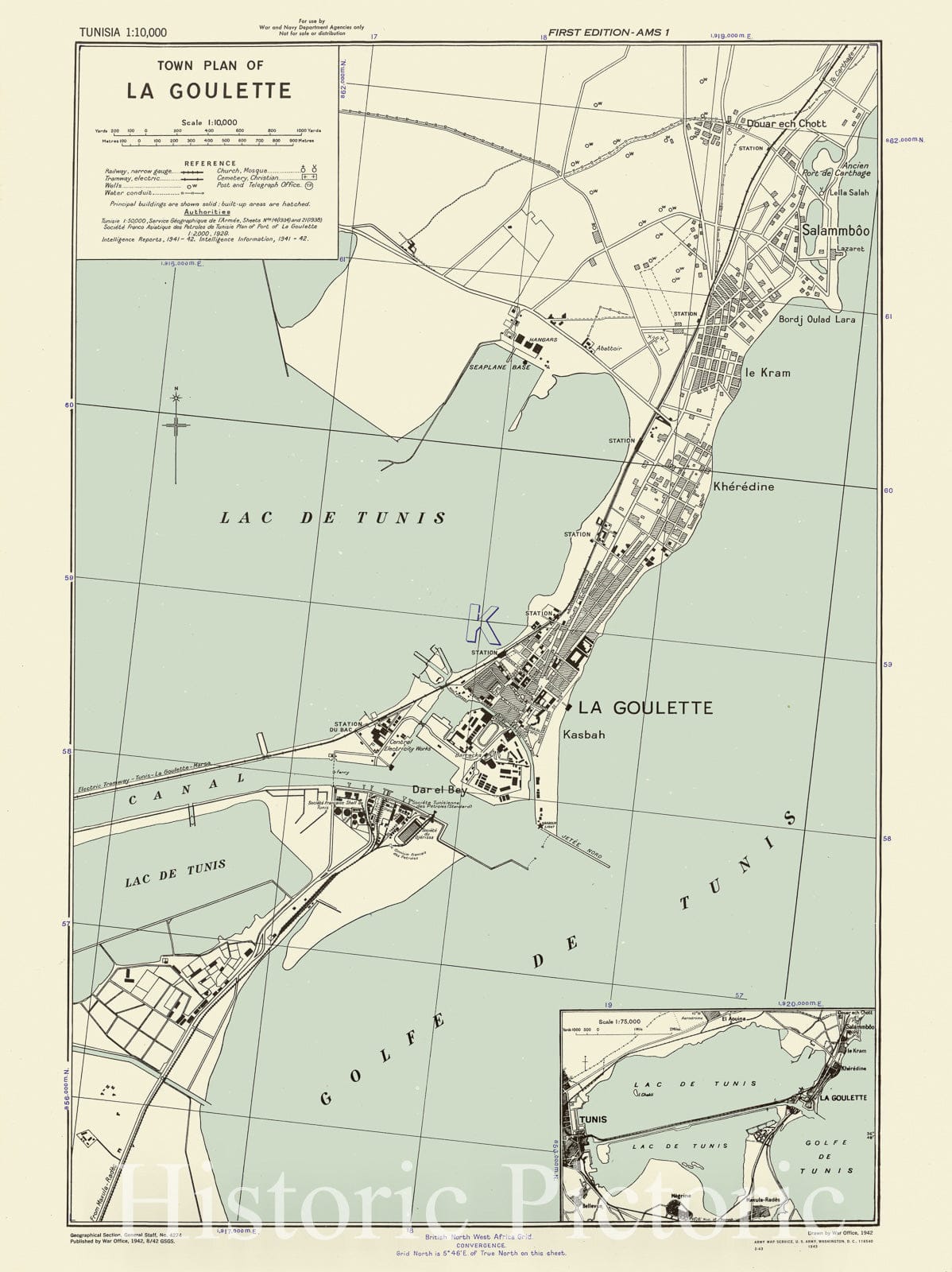 Map : La Goulette, Tunisia 1943, Town plan of La Goulette , Antique Vintage Reproduction