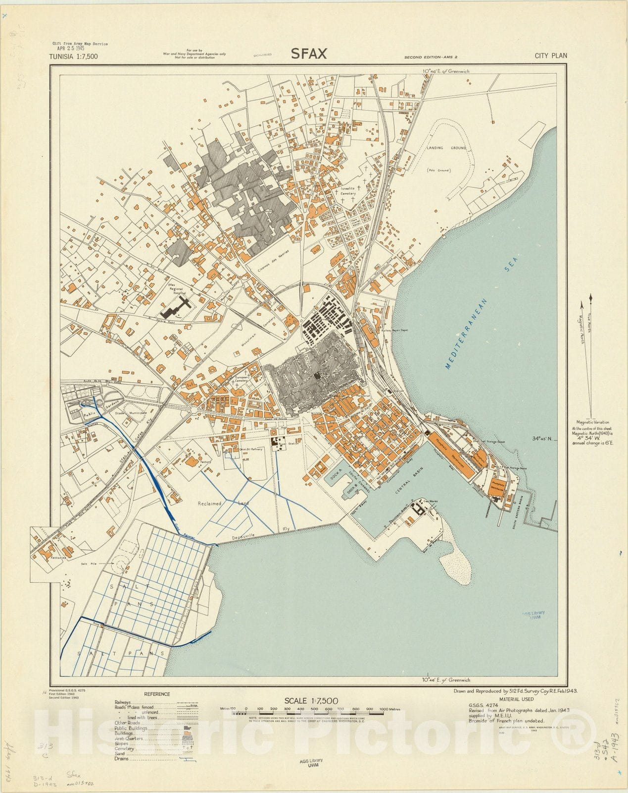 Map : S?afa?qis, Tunisia 1943, Sfax : city plan , Antique Vintage Reproduction
