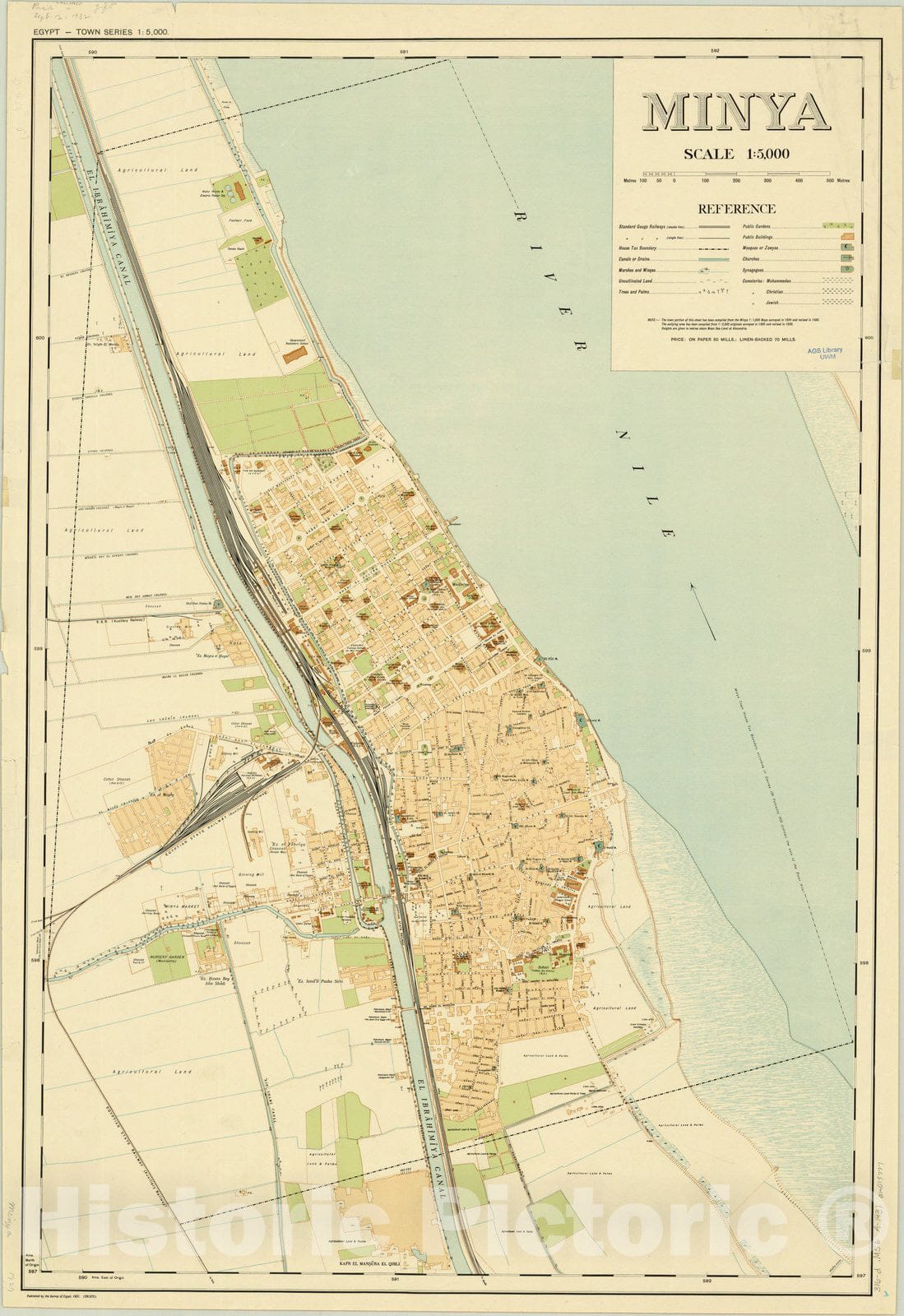 Map : Minya?, Egypt 1931, Minya , Antique Vintage Reproduction