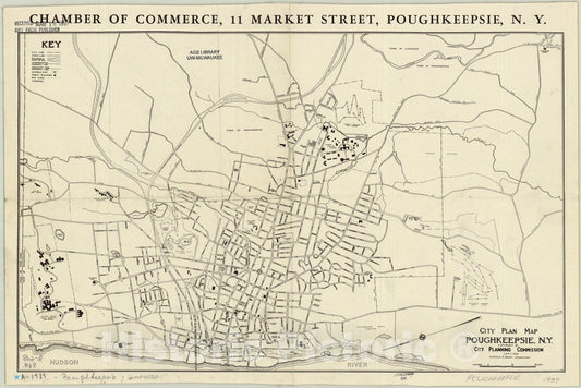 Map : Poughkeepsie, New York 1939, City plan map, Poughkeepsie, N.Y. , Antique Vintage Reproduction