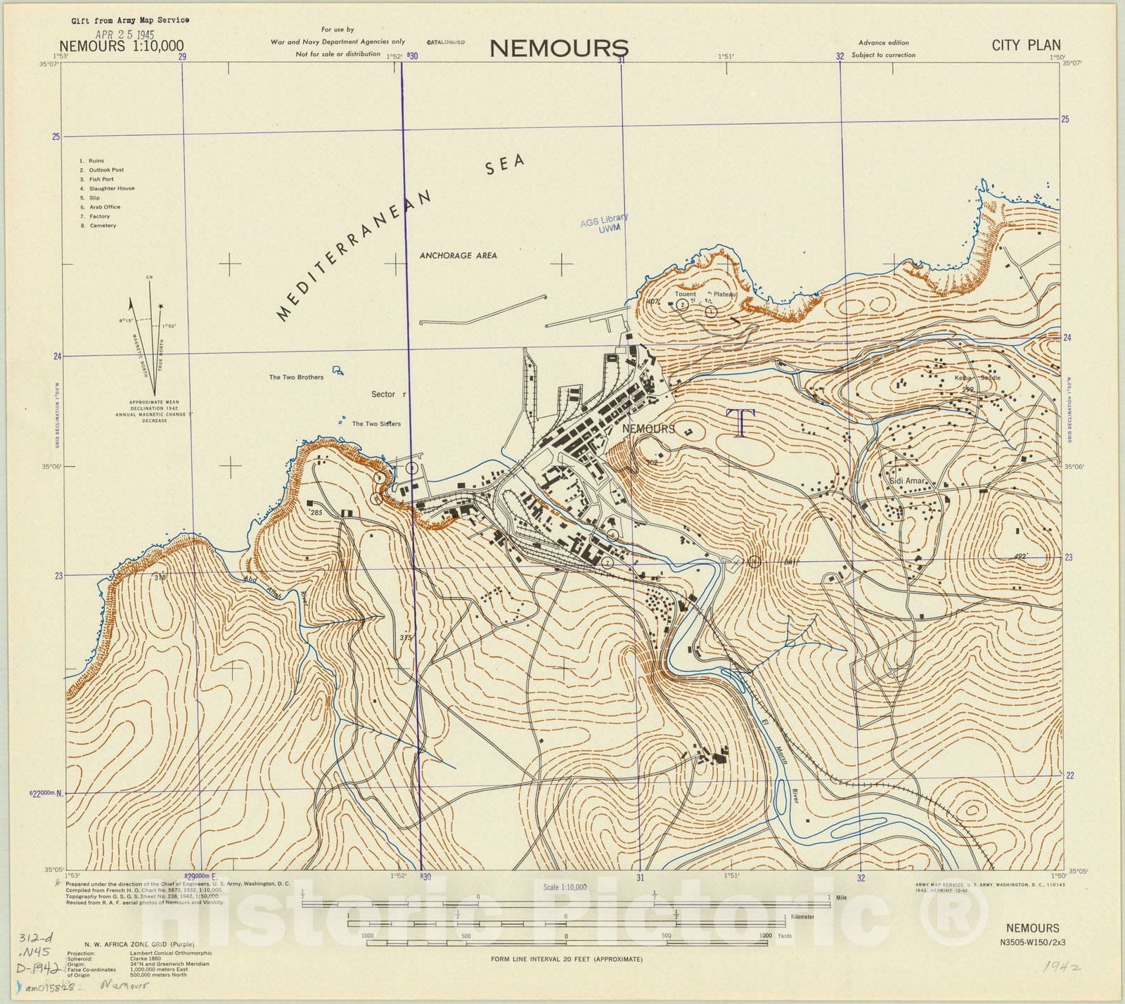 Map : Ghazaouet, Algeria 1942, Nemours, city plan , Antique Vintage Reproduction