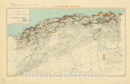 Map : Algeria (north) 1905, Algerie nord : la colonisation officielle , Antique Vintage Reproduction