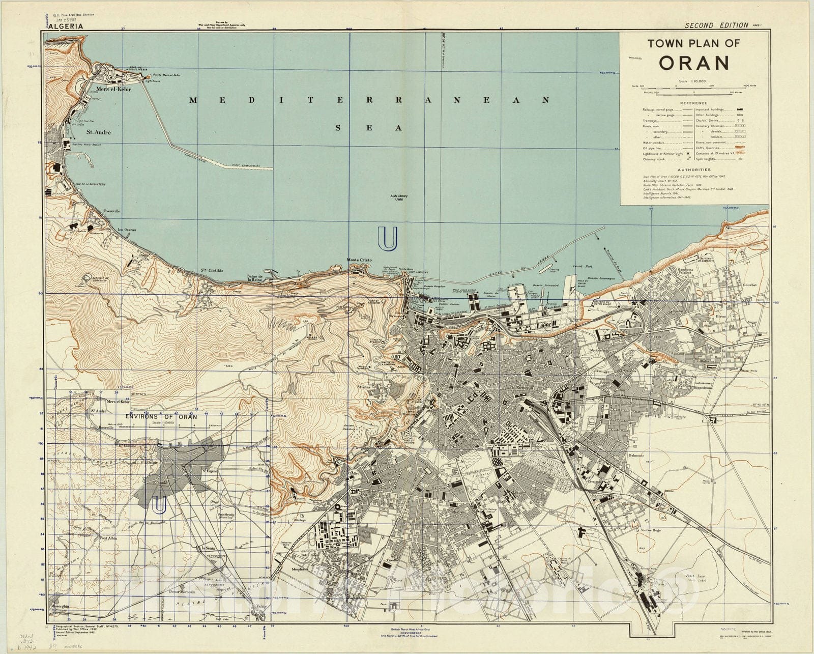 Map : Oran, Algeria 1942, Town plan of Oran. G.S.G.S. 4275, Antique Vintage Reproduction