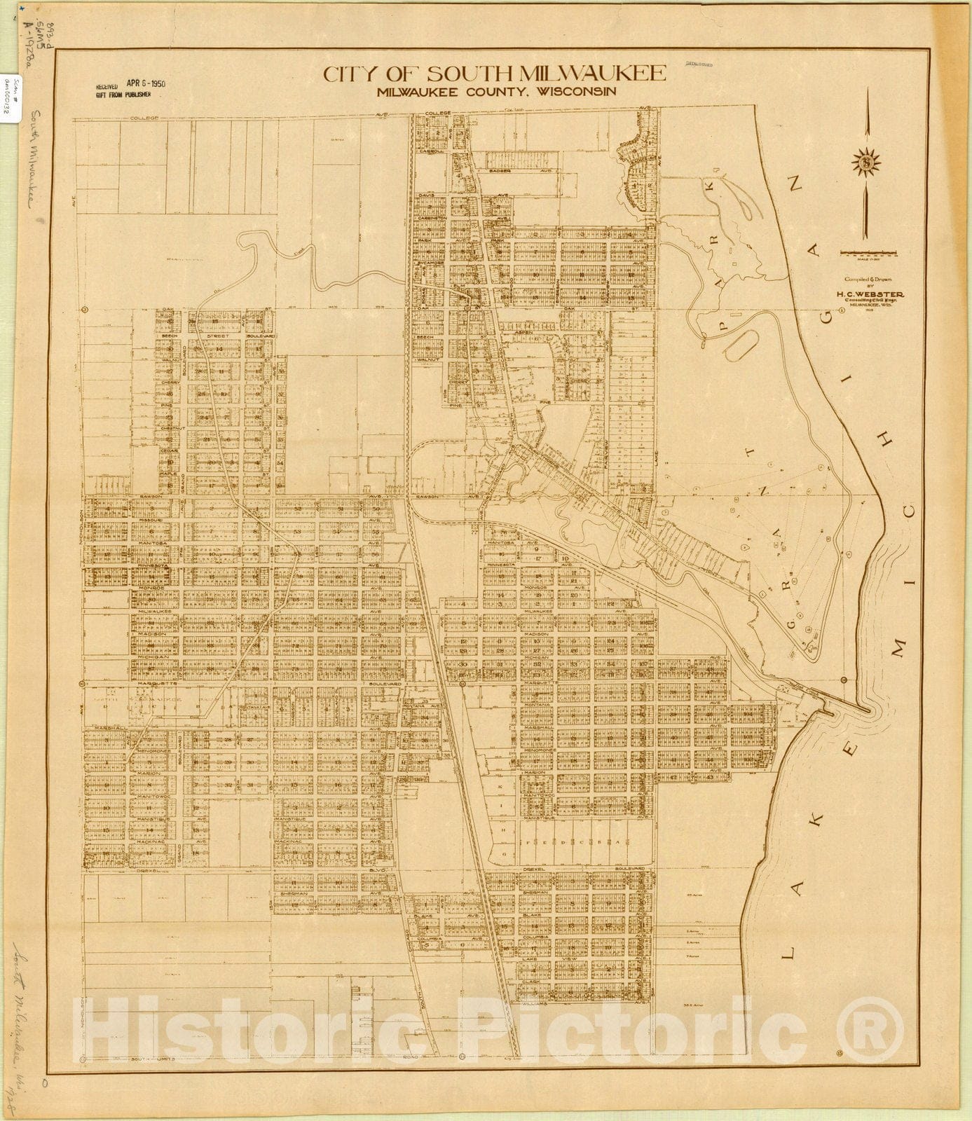 Map : South Milwaukee, Wisconsin 1928, City of South Milwaukee, Milwaukee County, Wisconsin , Antique Vintage Reproduction