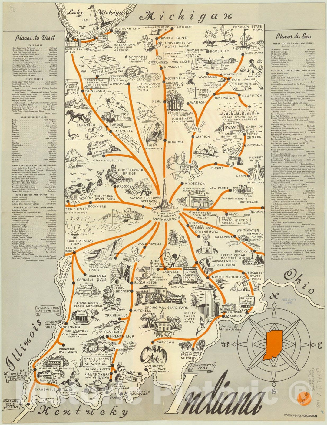 Map : Indiana 1948, See Indiana , Antique Vintage Reproduction
