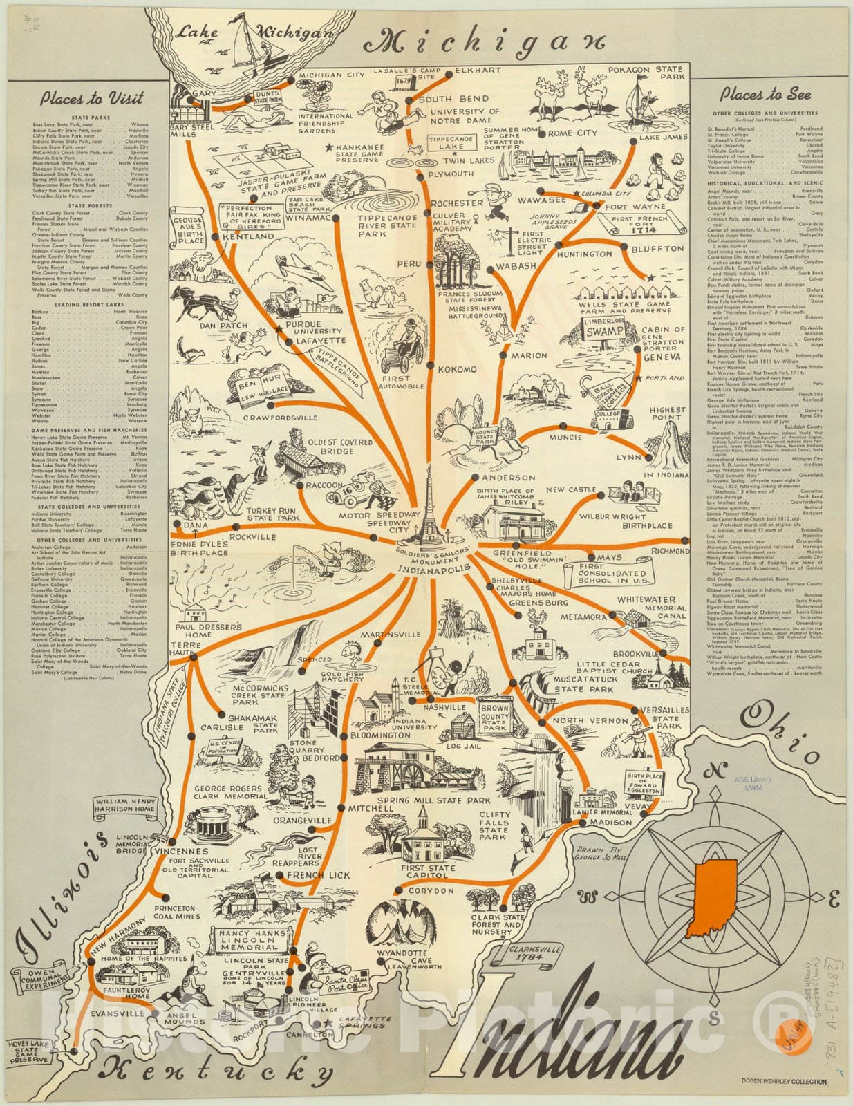 Map : Indiana 1948, See Indiana , Antique Vintage Reproduction