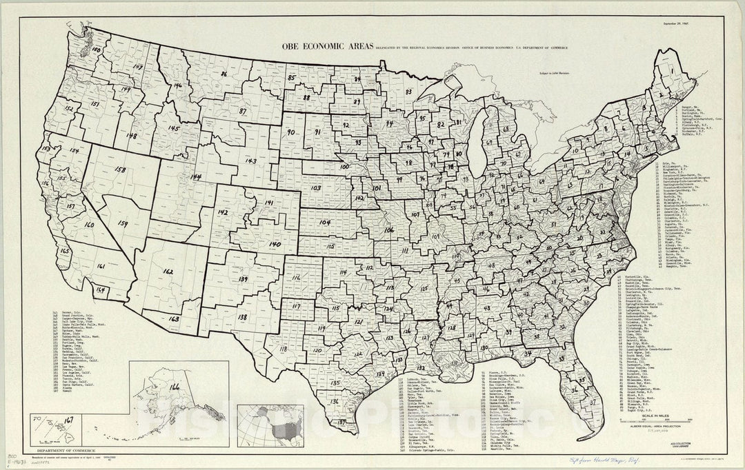 Map : United States 1967, OBE economic areas , Antique Vintage Reproduction