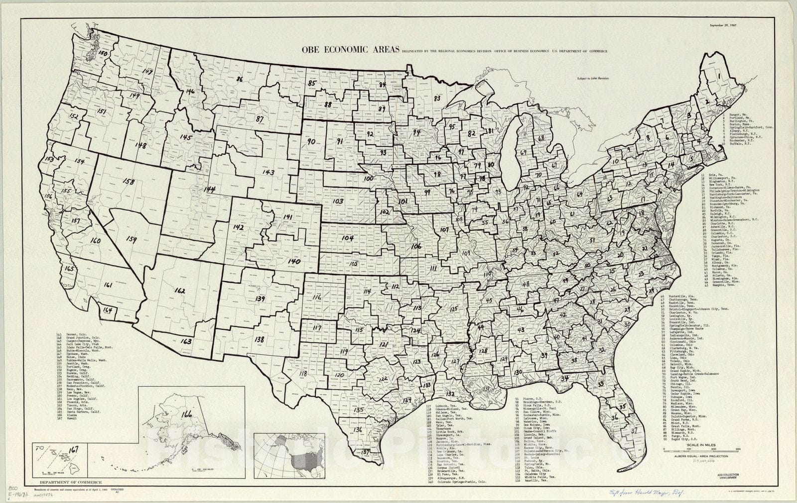 Map : United States 1967, OBE economic areas , Antique Vintage Reproduction