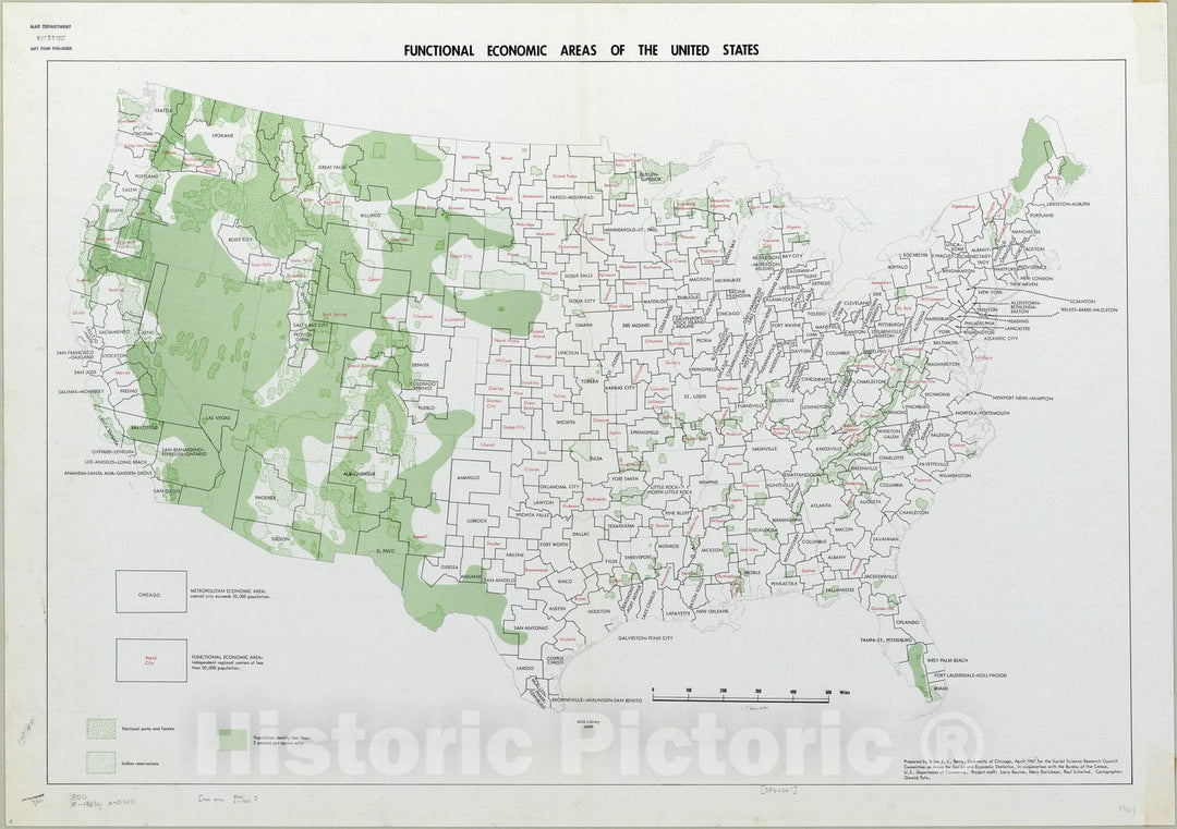 Map : United States 1967, Functional economic areas of the United States , Antique Vintage Reproduction