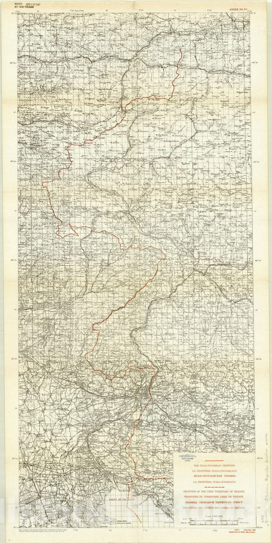 Map : Trieste, Italy 1946, The Italo-Yugoslav frontier Frontier of the free territory of Trieste , Antique Vintage Reproduction