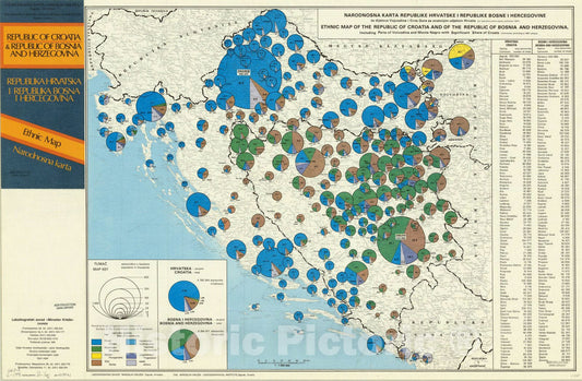 Map : Croatia and Bosnia and Herzegovina 1992, Republika Hrvatska i republika Bosna i Hercegovina, narodnosna karta, geografska karta, cestovna karta