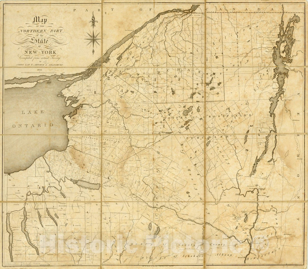 Map : New York 1801, Map of the northern part of the State of New York , Antique Vintage Reproduction