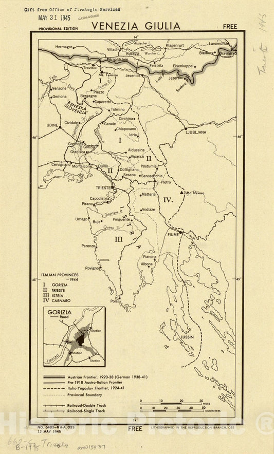 Map : Friuli-Venezia Giulia, Italy 1945, Venezia Giulia , Antique Vintage Reproduction