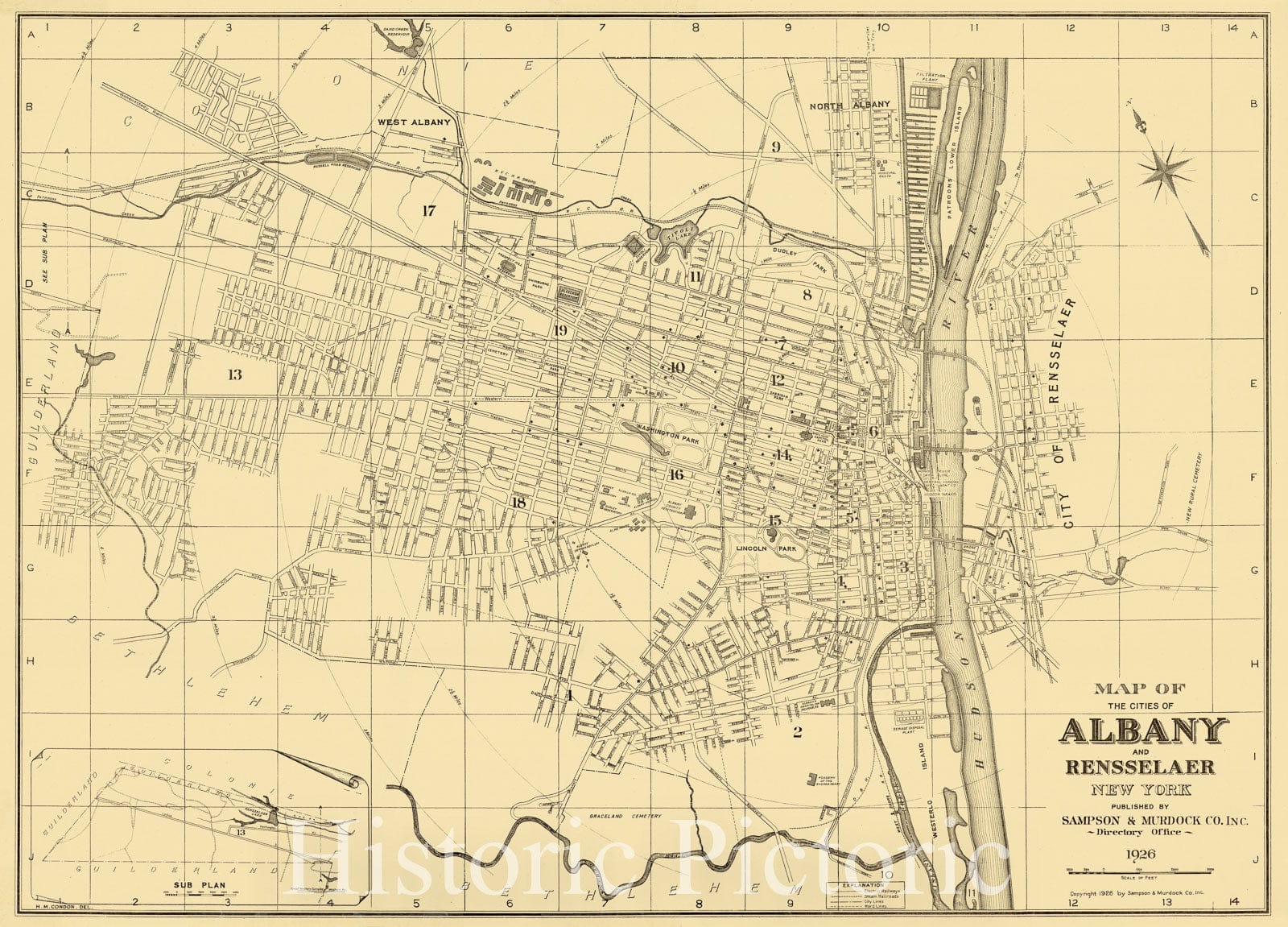 Map : Albany and Rensselaer, New York 1926 1, Map of the cities of Albany and Rensselaer, New York , Antique Vintage Reproduction