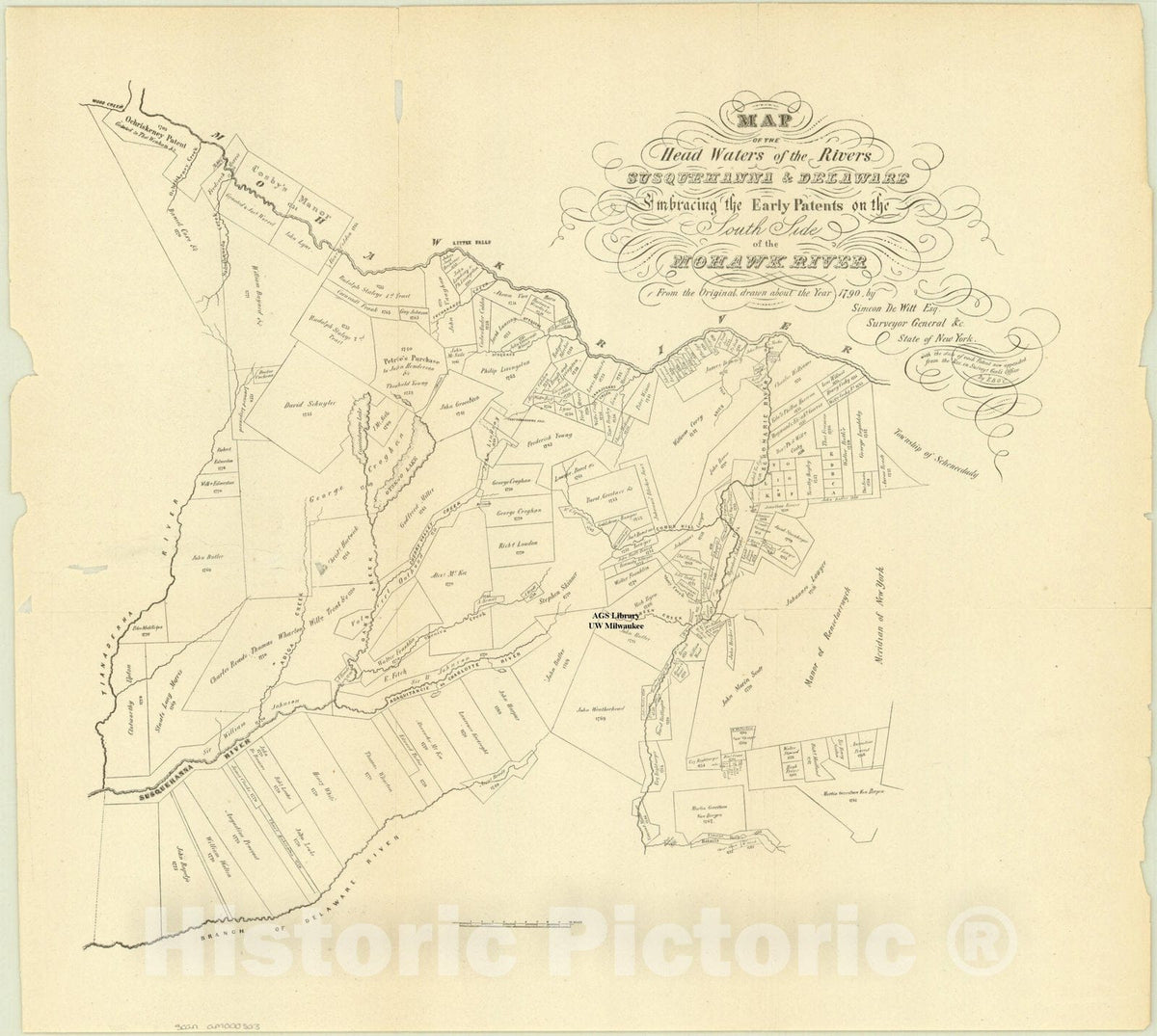 Map : New York 1790 1849, Antique Vintage Reproduction