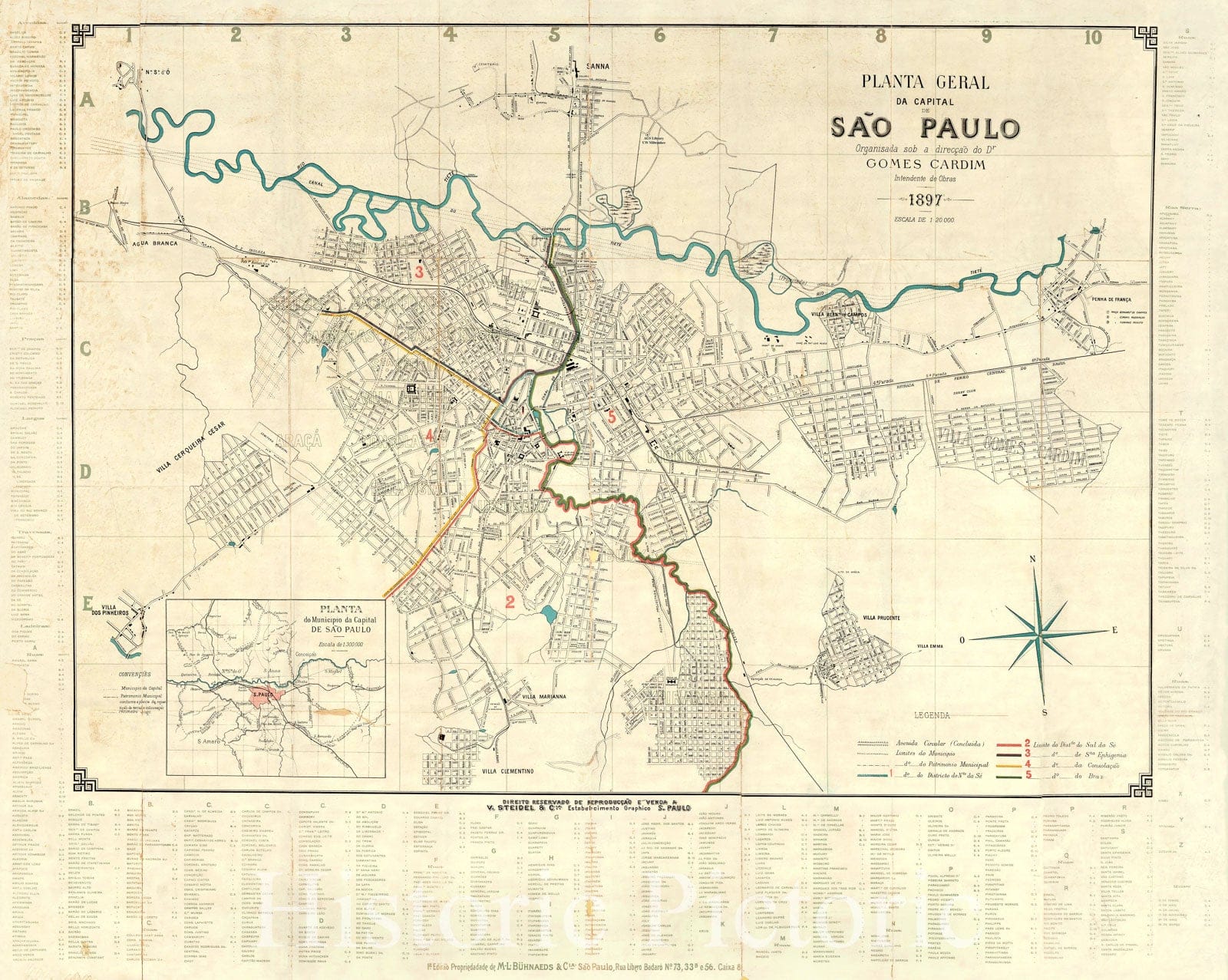 Map : Sa?o Paulo, Brazil 1897, Planta geral da Capital de Sa?o Paulo , Antique Vintage Reproduction