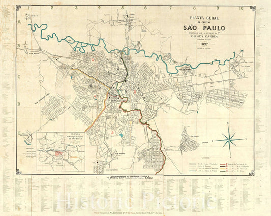 Map : Sa?o Paulo, Brazil 1897, Planta geral da Capital de Sa?o Paulo , Antique Vintage Reproduction