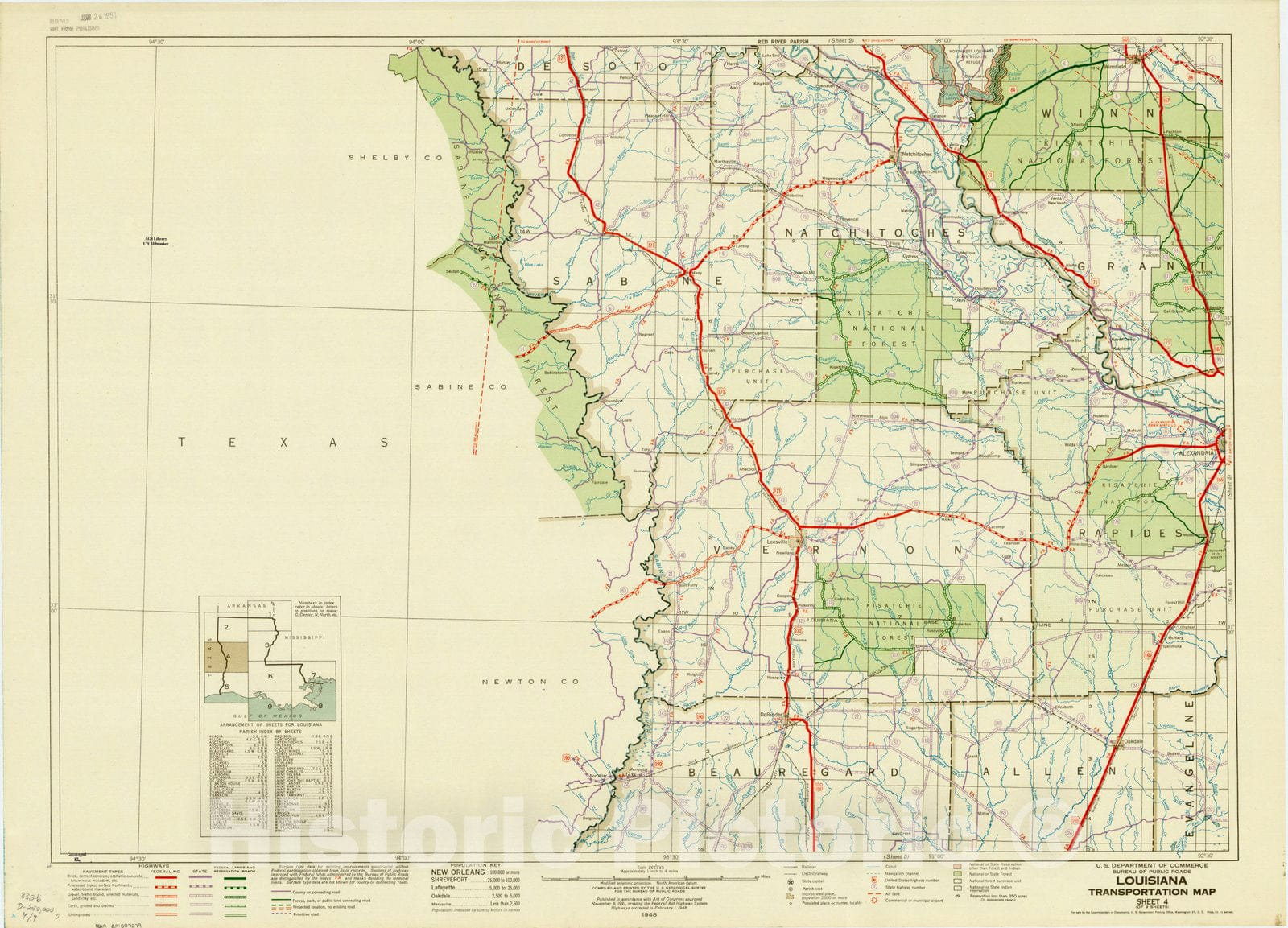 Map : Louisiana 1948 4, Louisiana transportation map , Antique Vintage Reproduction