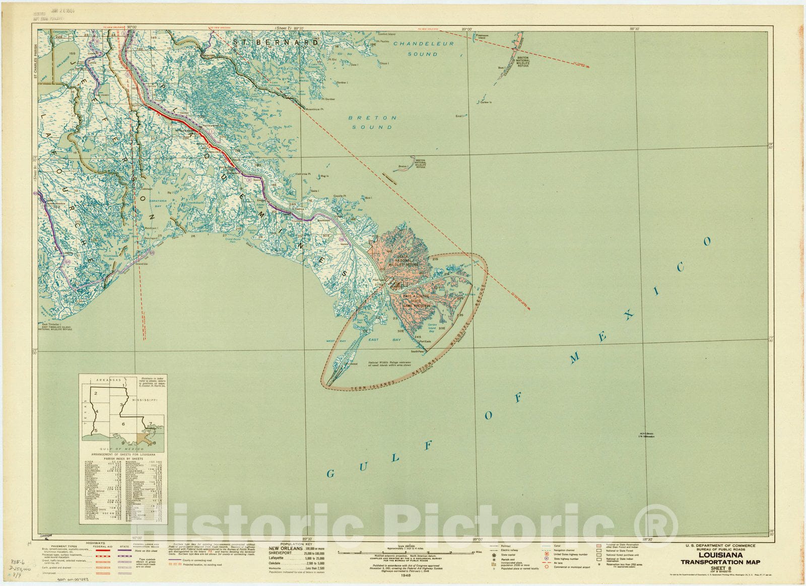 Map : Louisiana 1948 7, Louisiana transportation map , Antique Vintage Reproduction