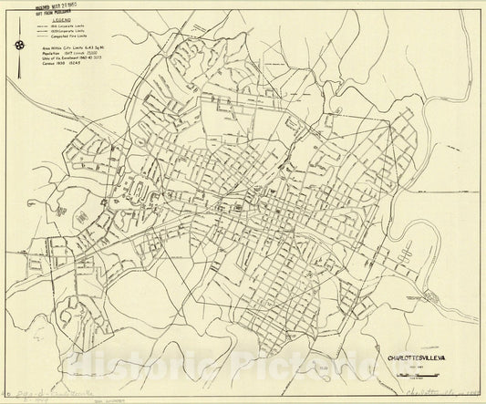 Map : Charlottesville, Virginia 1949, Charlottesville, Va., Antique Vintage Reproduction