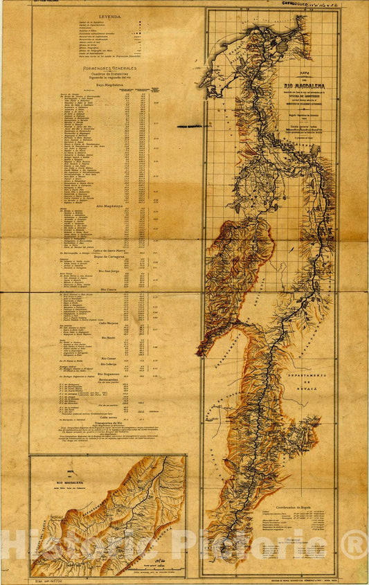 Map : Rio Magdalena (Colombia) 1920, Mapa del Rio Magdalena , Antique Vintage Reproduction
