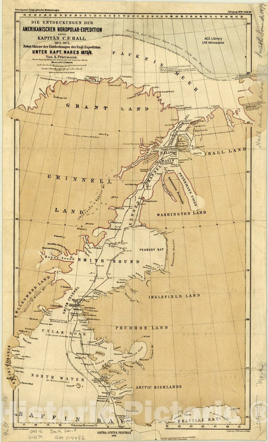 Map : Arctic 1876, Antique Vintage Reproduction