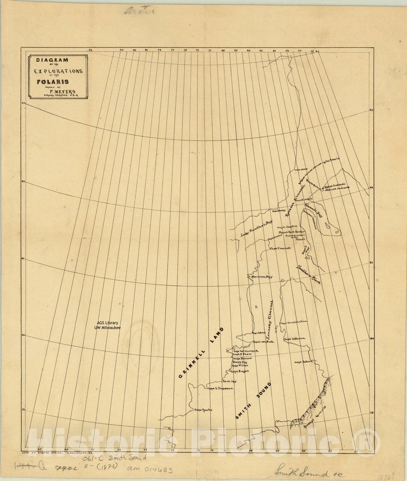 Map : Arctic region 1873, Diagram of the explorations of the Polaris , Antique Vintage Reproduction
