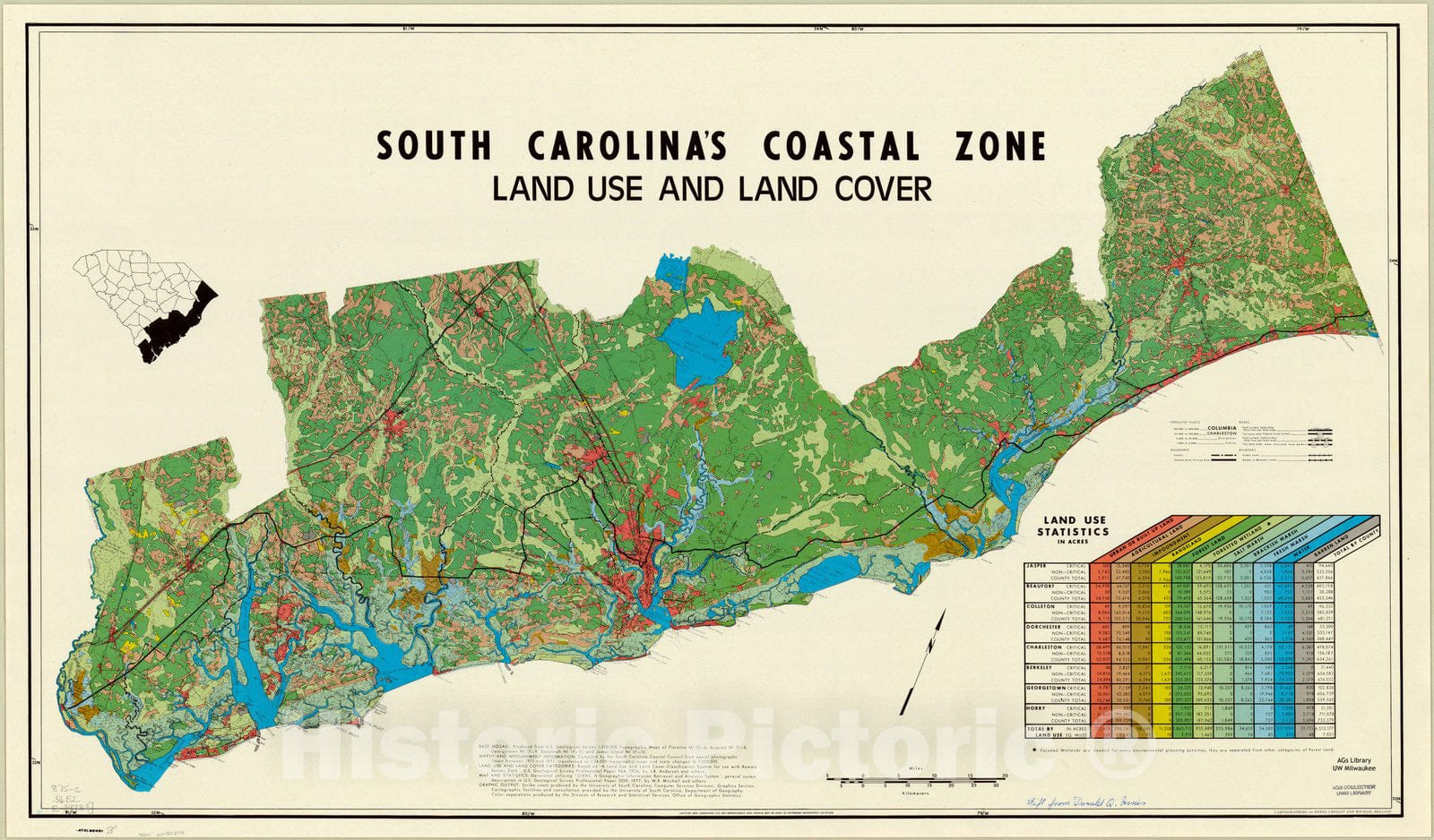 Map : South Carolina 1978, South Carolina's coastal zone, land use and land cover , Antique Vintage Reproduction