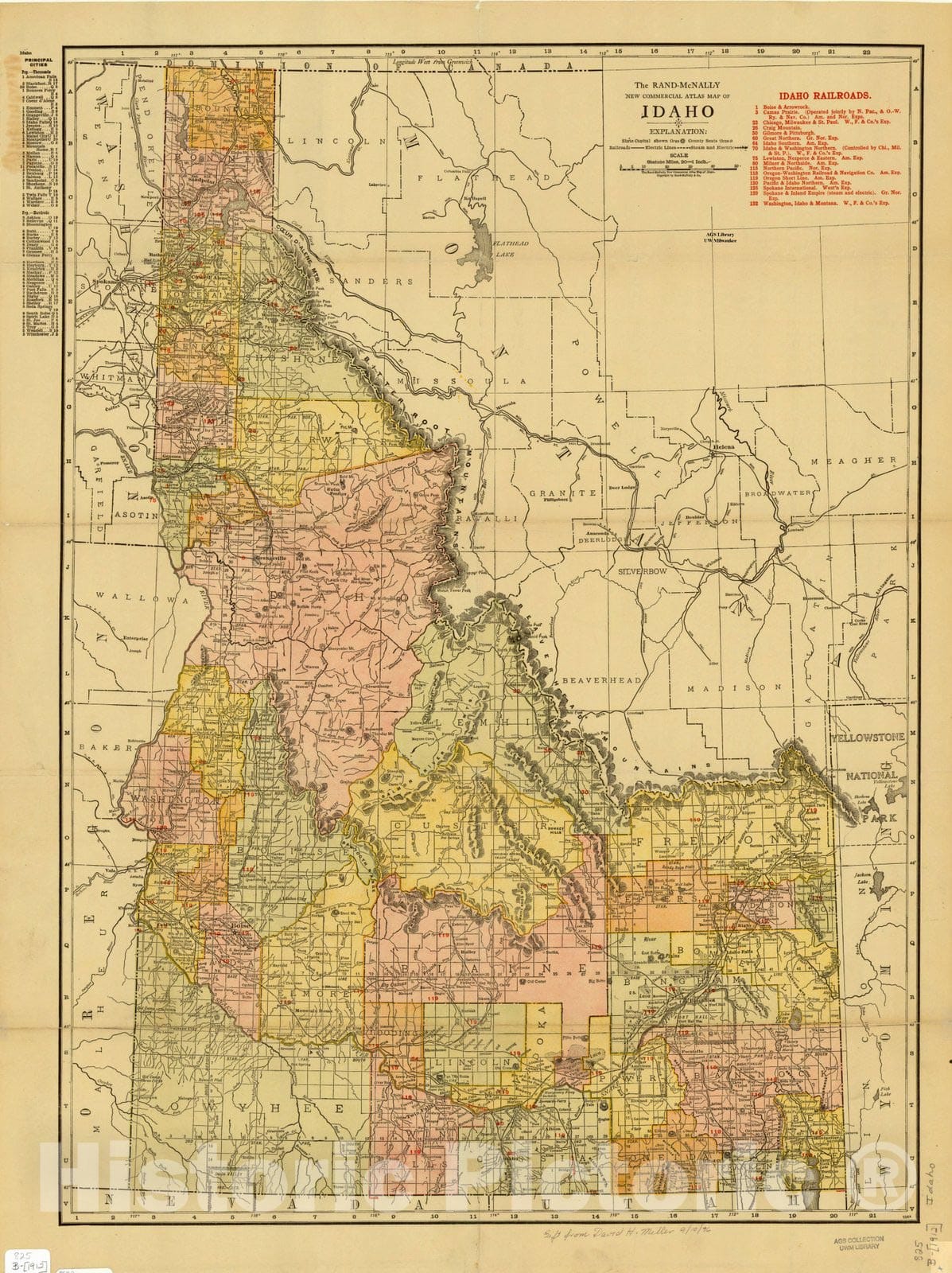 Map : Idaho 1912, The Rand McNally new commercial atlas map of Idaho, Antique Vintage Reproduction