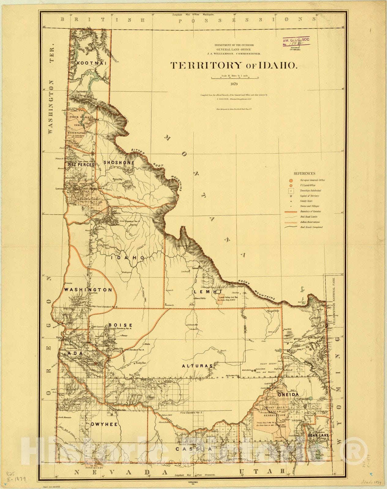 Map : Idaho 1879, Territory of Idaho, 1879 , Antique Vintage Reproduction