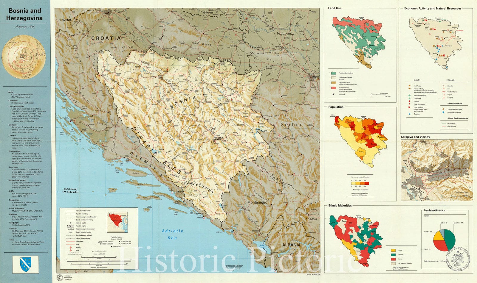 Map : Bosnia and Herzegovina 1993, Bosnia and Herzegovina, Antique Vintage Reproduction