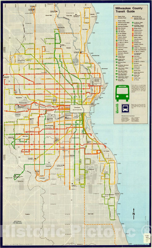 Map : Milwaukee County transit guide 1977, Milwaukee County transit guide , Antique Vintage Reproduction